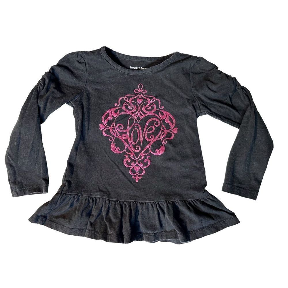 Toddler Girl LS ”Love Graphic” LS Peplum T-Shirt, Sz:3